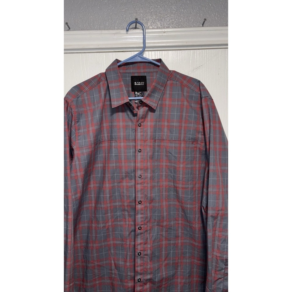 5.11 Tactical Shirt Mens Large Gray Red Plaid Igor Snap Up Workwear Casual